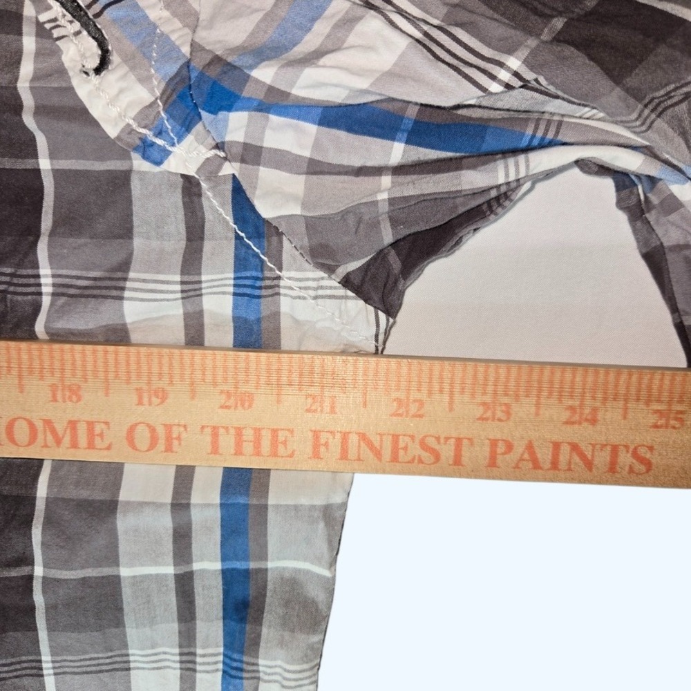 Roar Embroidered Button Down Shirt Grey Blue Plaid Men Large Buckle Graphic Back - Picture 9 of 10